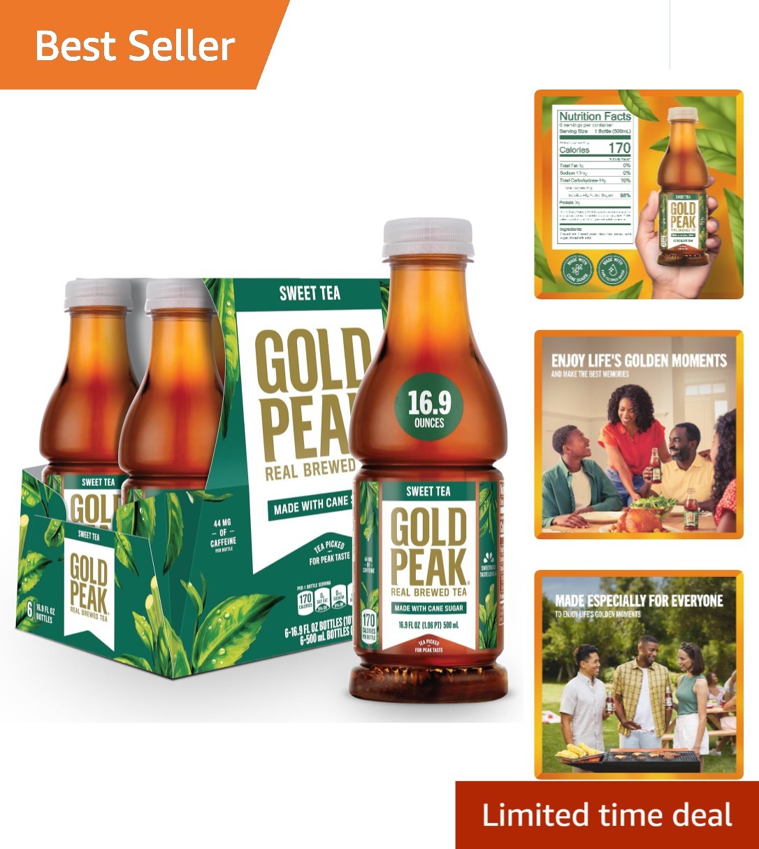Real Brewed Sweet Black Tea – 6 Pack of 16.9 fl oz Bottles for Flavor Lovers