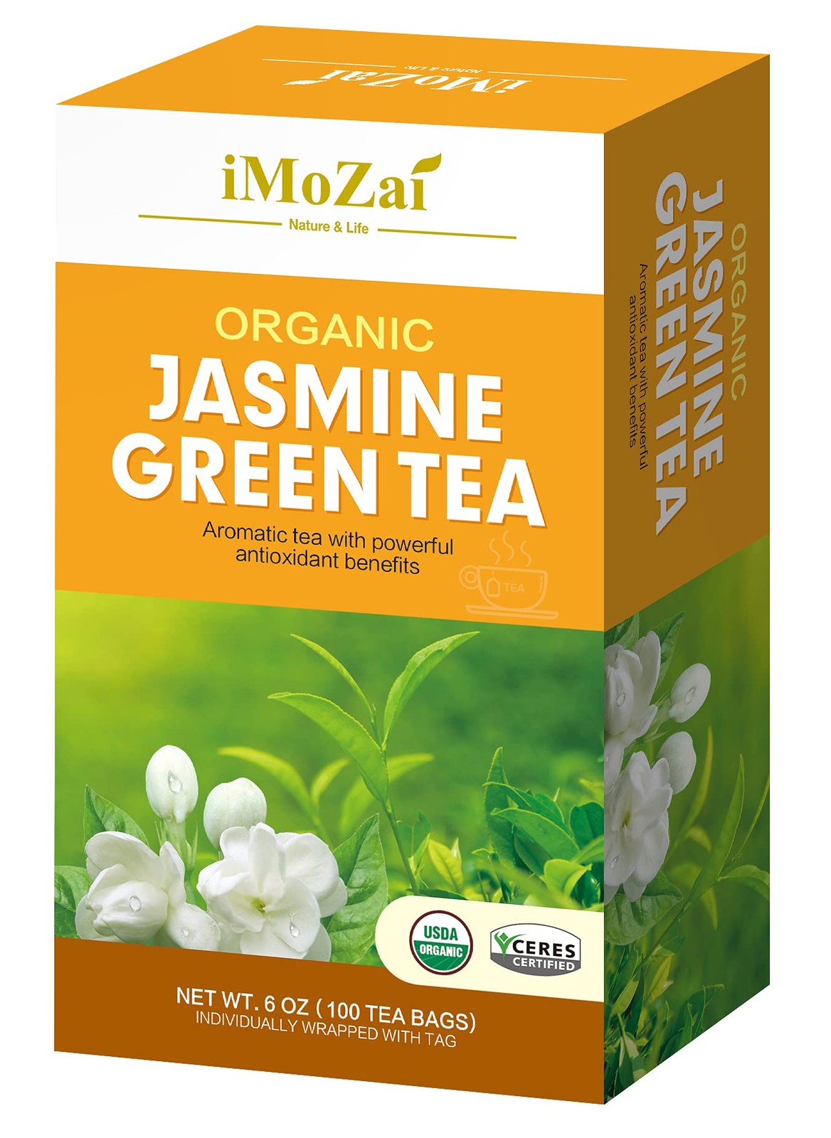 Organic Jasmine Green Tea Bags 100 Count Individually Wrapped | Lower Caffein…