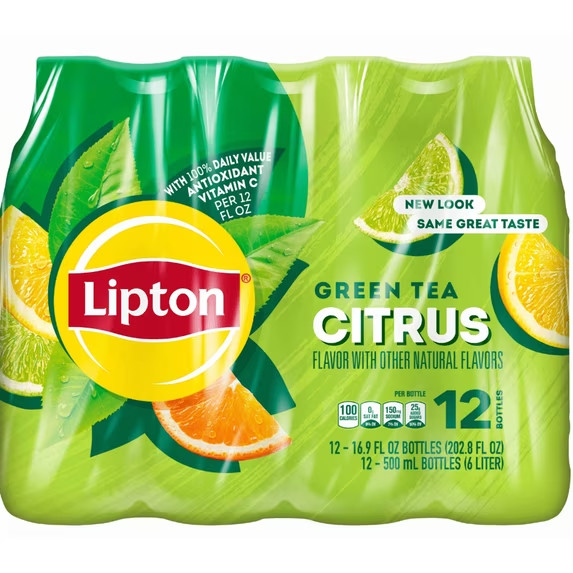 Lipton Iced Green Tea, Citrus Bottled Tea Drink, 16.9 oz, 12 Bottles
