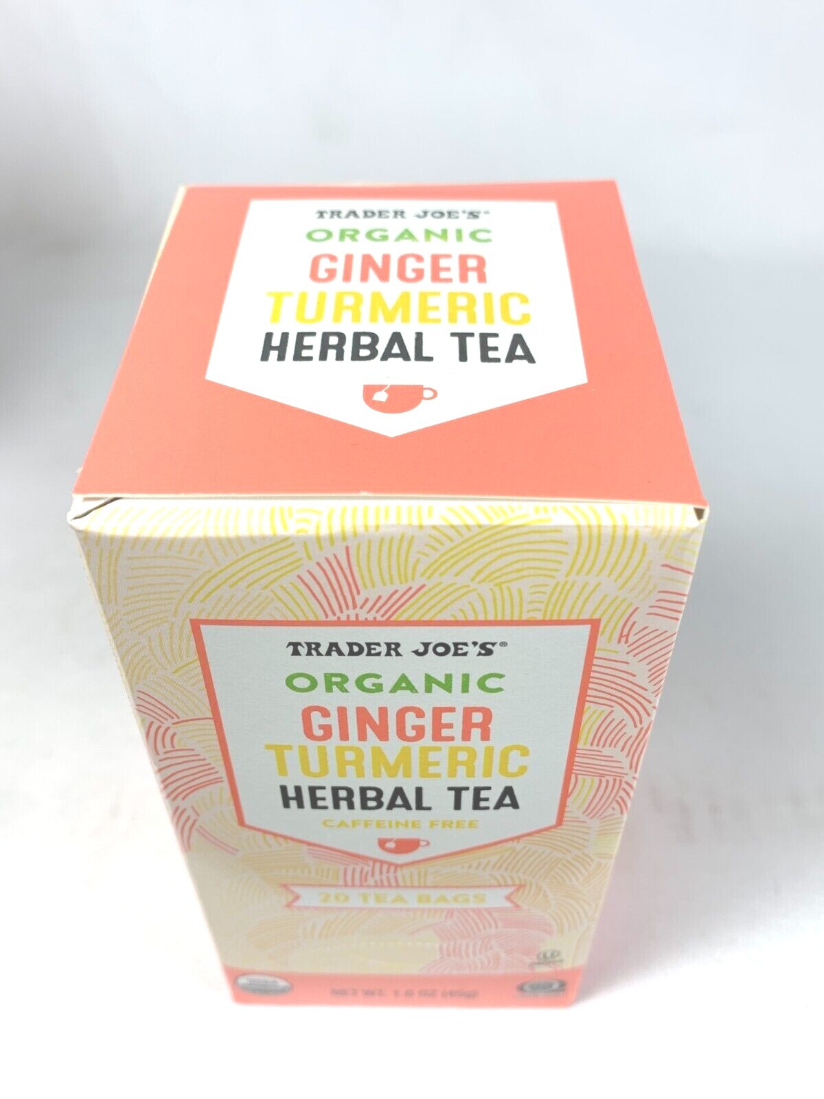 Trader Joe’s Organic Ginger Turmeric Herbal Tea Box Caffeine Free Tumeric