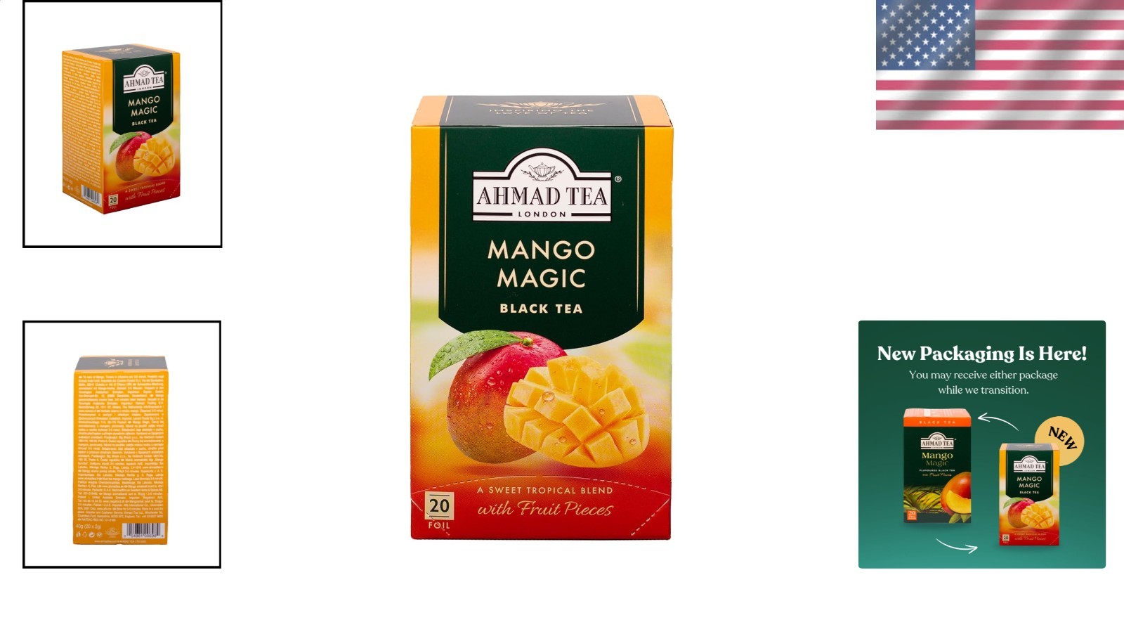 Mango Magic Black Tea 20 Bags Gluten Free Natural Fruit Pieces Refreshing Brew