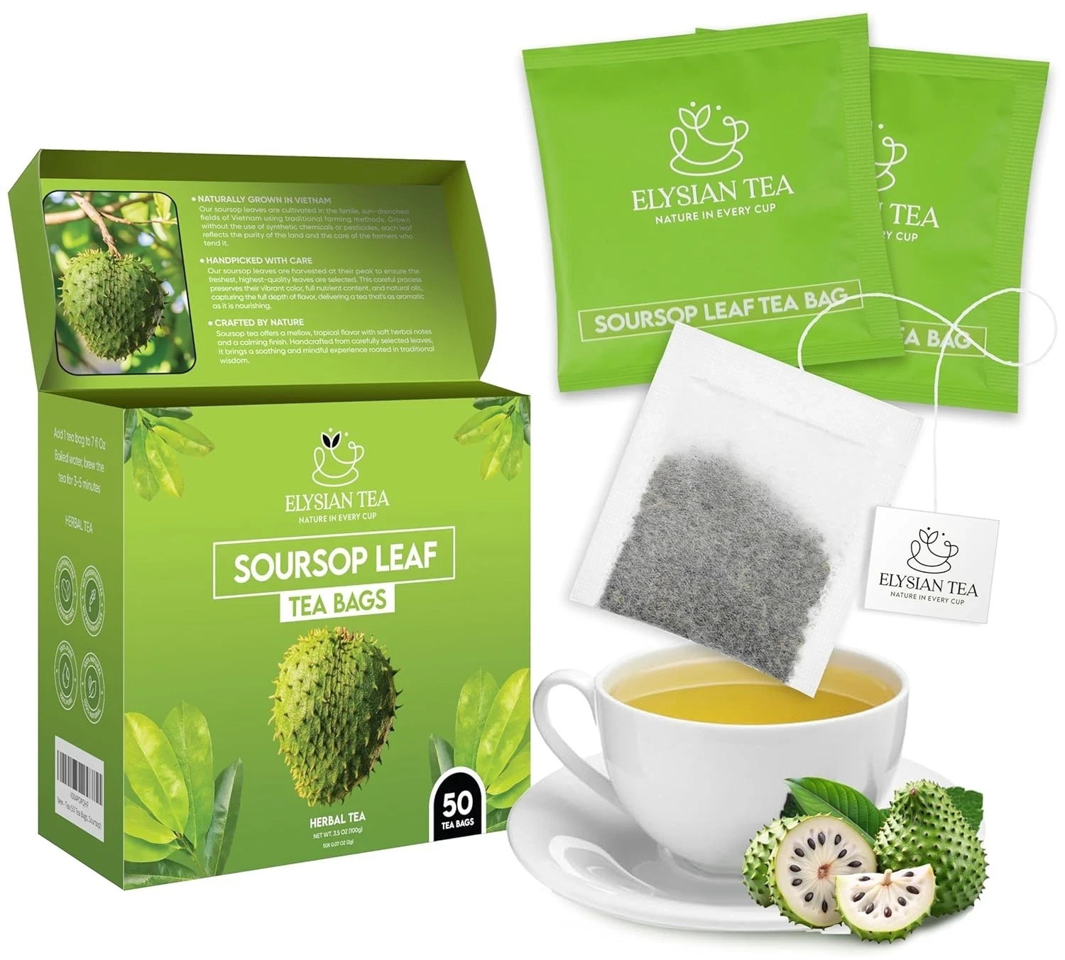 100 PACK Soursop Leaves Tea Bags Herbal Guanabana Graviola Annona Muricata, NEW!