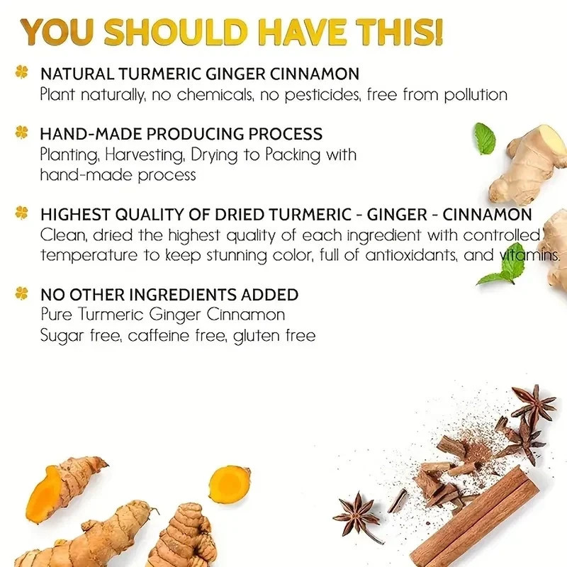 120 bags-Ginger, cinnamon, and turmeric tea bags (free-sugar, caffeine, gluten)