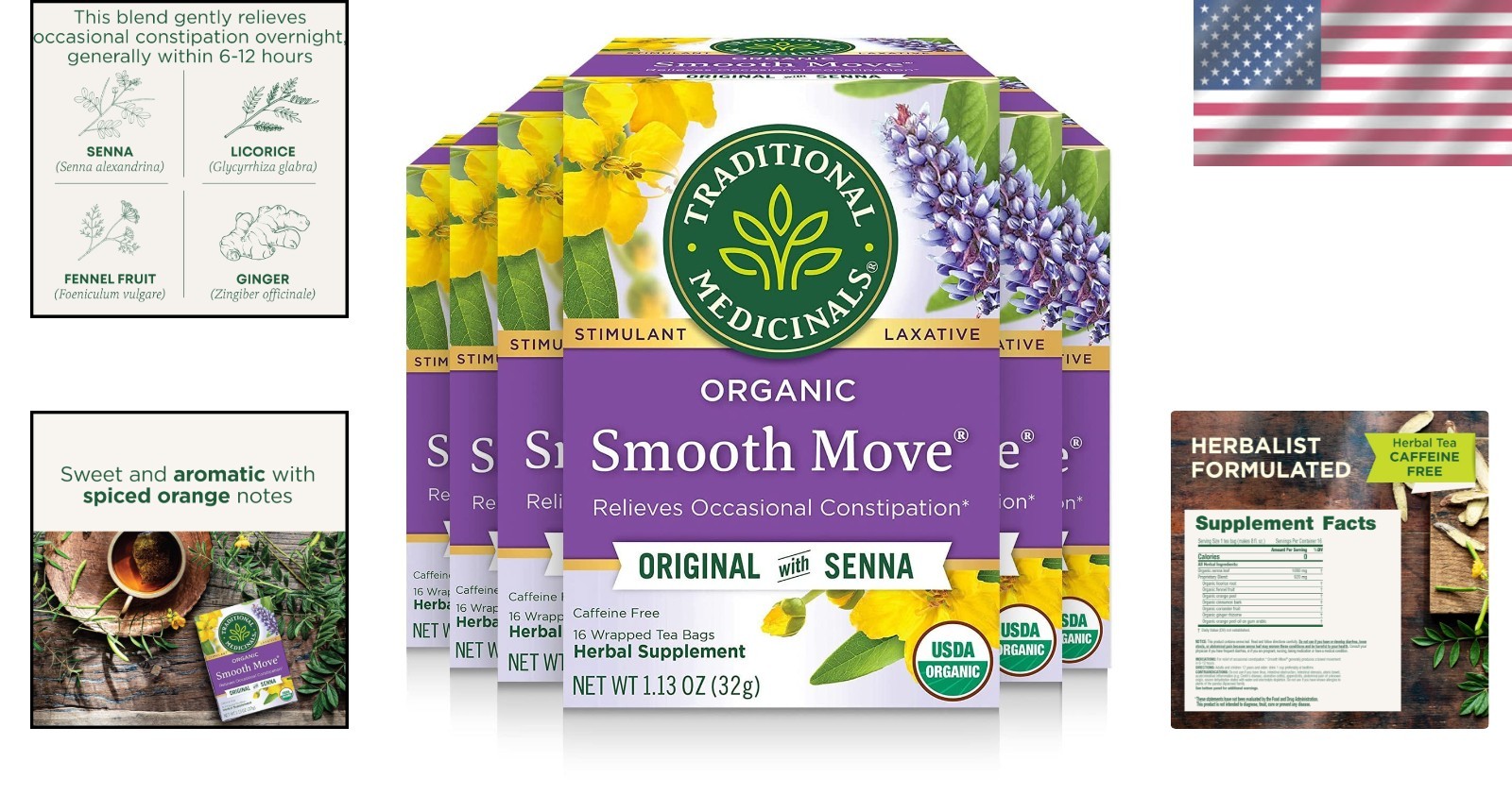 Traditional Medicinals Organic Smooth Move Tea, 96 Tea Bags (Pack of 6)