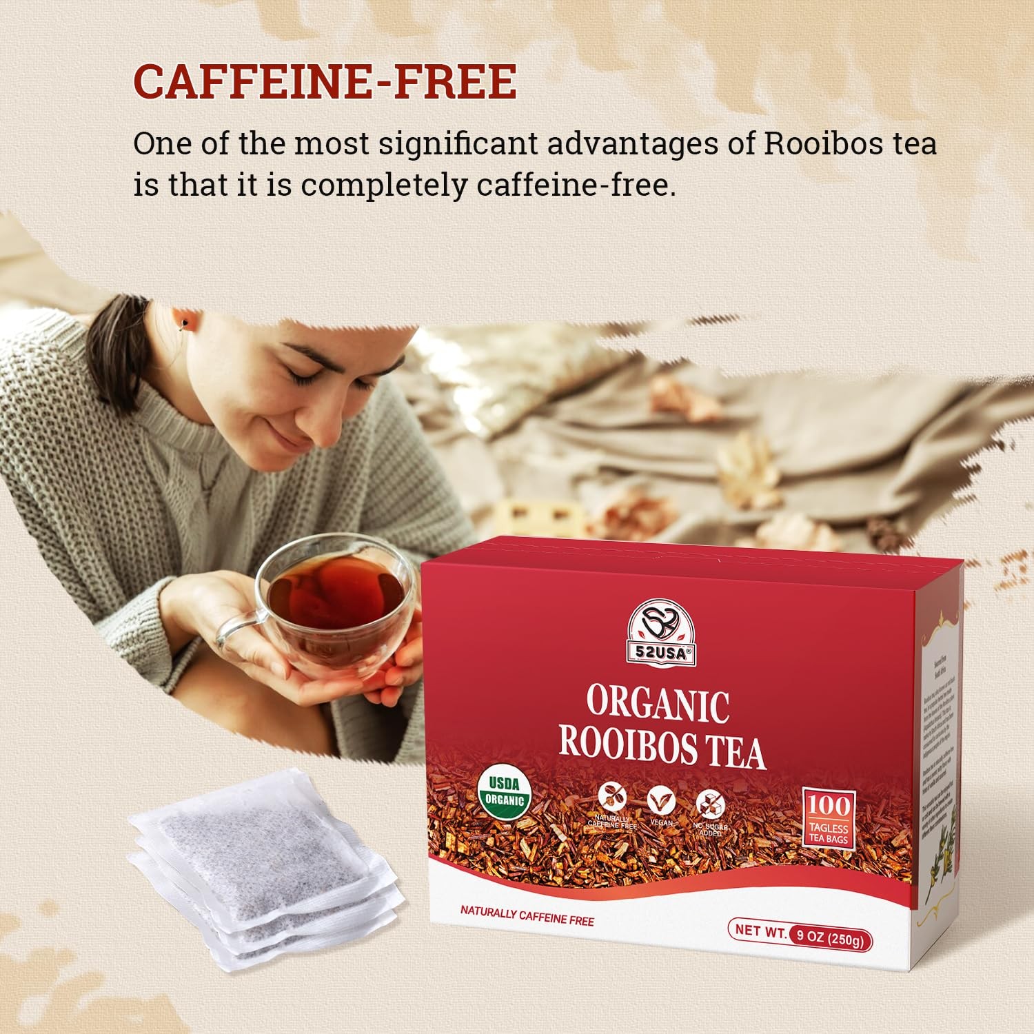 Rooibos Tea Organic, 100 Tea bags, Pure Premuim Rooibos Tea, Naturally Sweet …