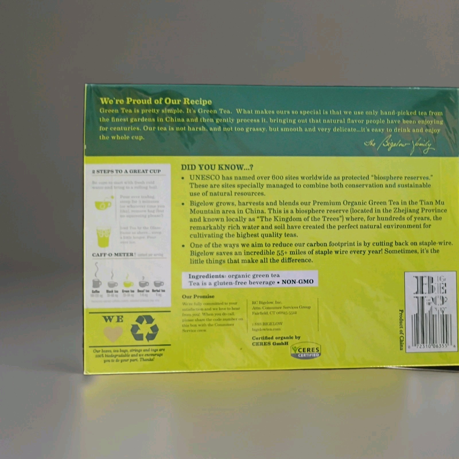 Bigelow Premium Green Tea 100% USDA Organic Individually Wrapped Tea Bag 176 ct.