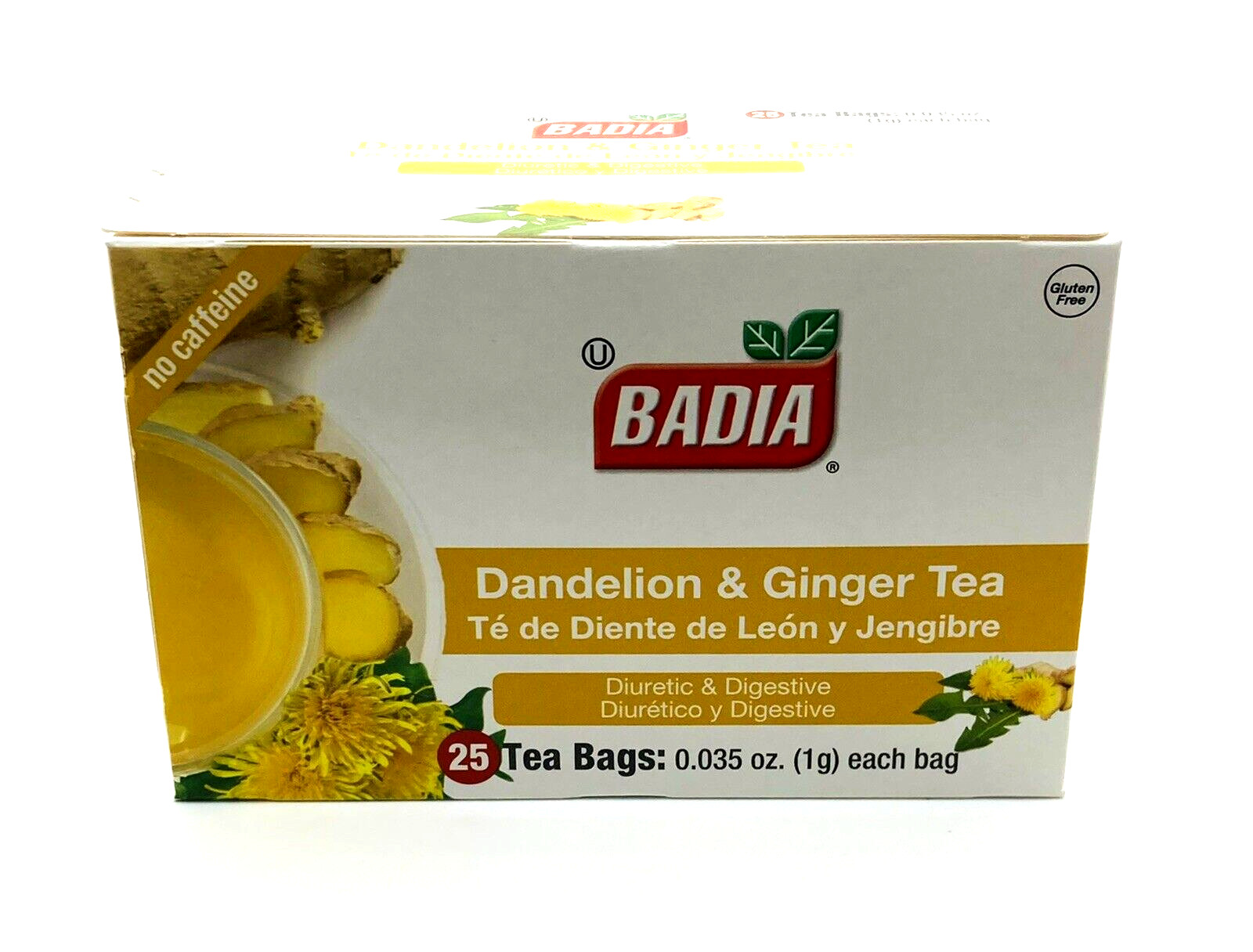 Badia Dandelion & Ginger Tea – Caffeine Free, Diuretic & Digestive, 25 Tea Bags