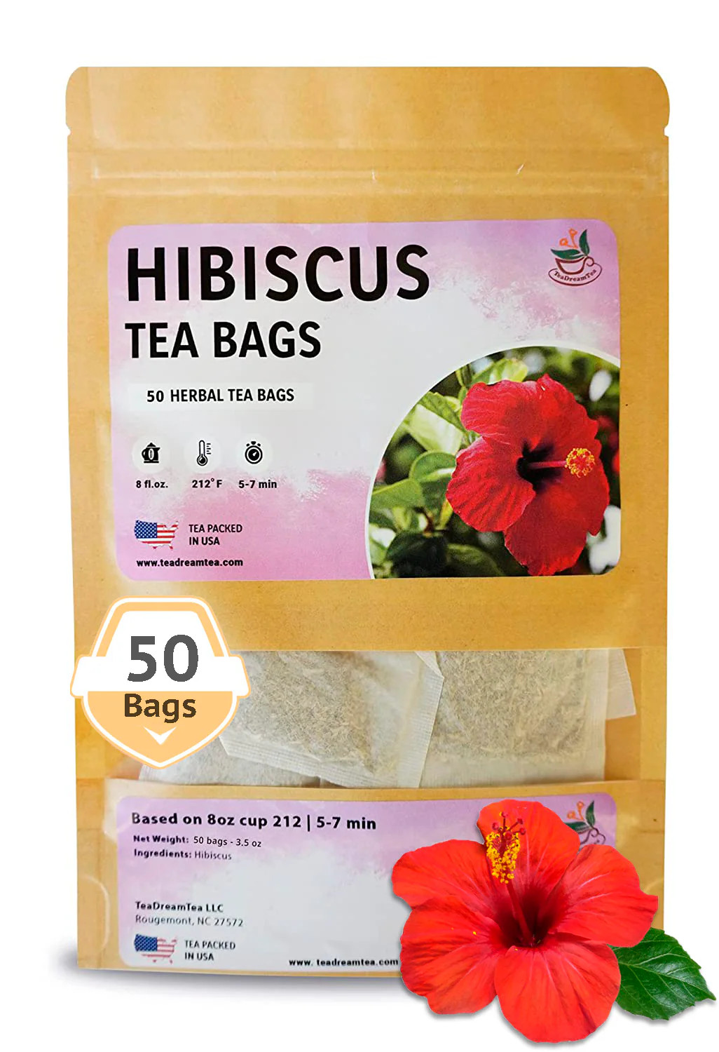 Hibiscus Herbal Tea Bags 50-400 Count Caffeine Free Tart Fruity Tea USA