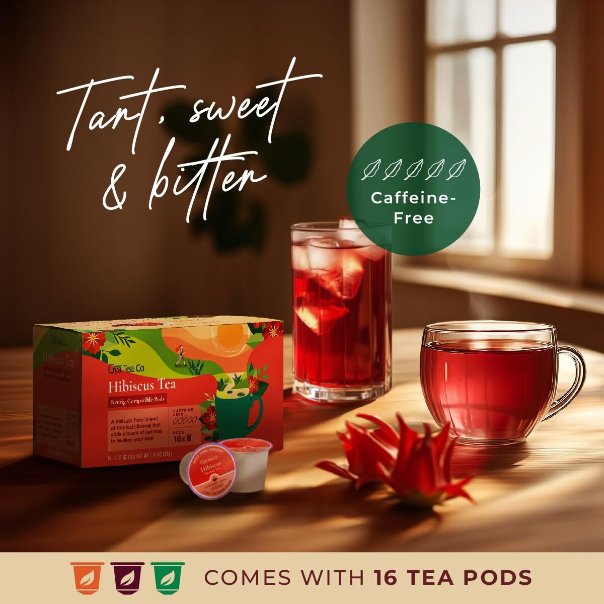 Hibiscus Herbal Tea Pods for Keurig 16 ct- Decaf Tea K Cups for Keurig Rich i…