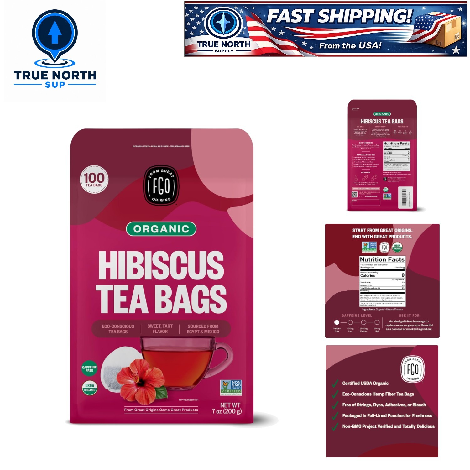 Organic Hibiscus Tea – 100 Eco-Conscious Caffeine-Free Tea Bags