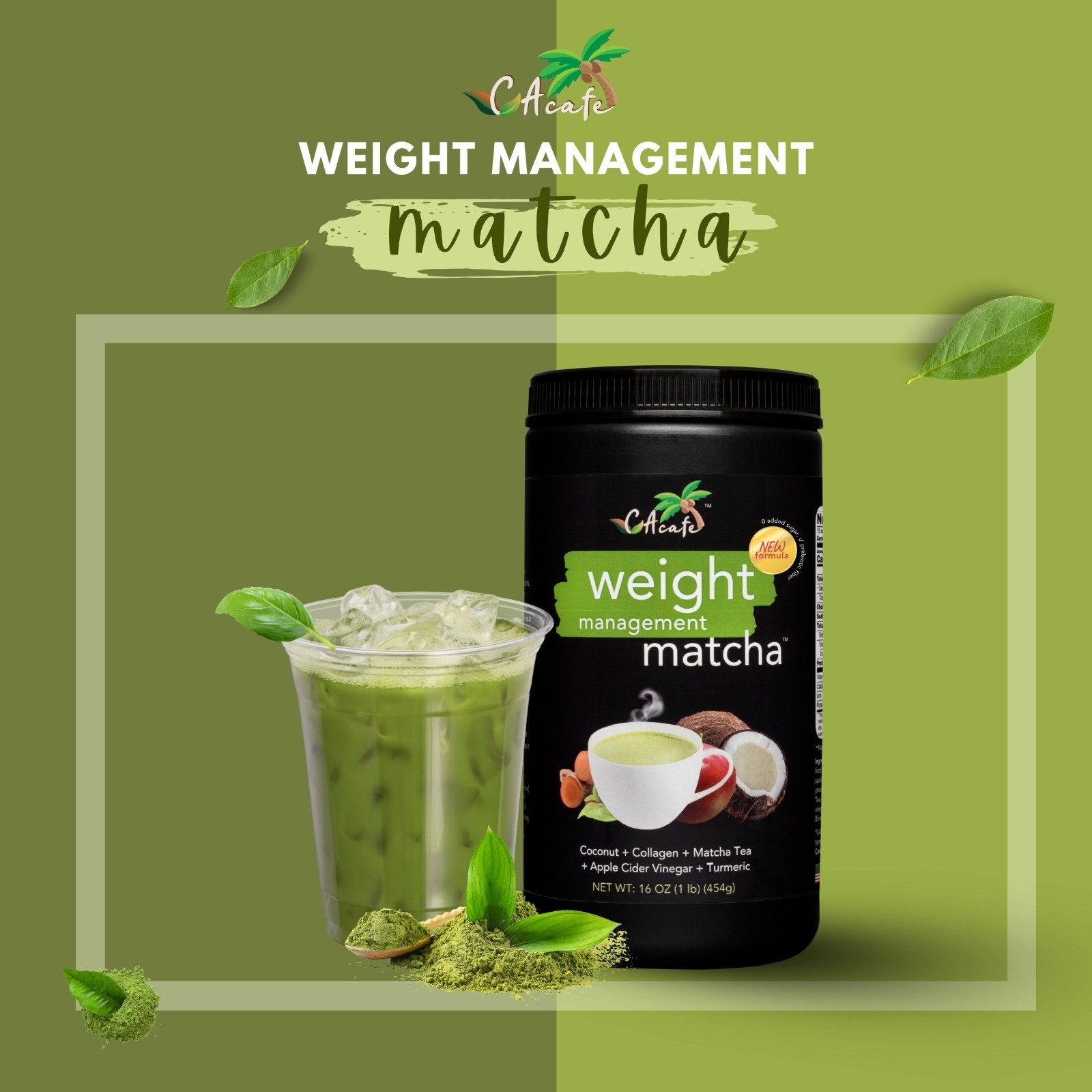 CAcafe Weight Management Matcha No Sugar(Updated Formula)16OZ