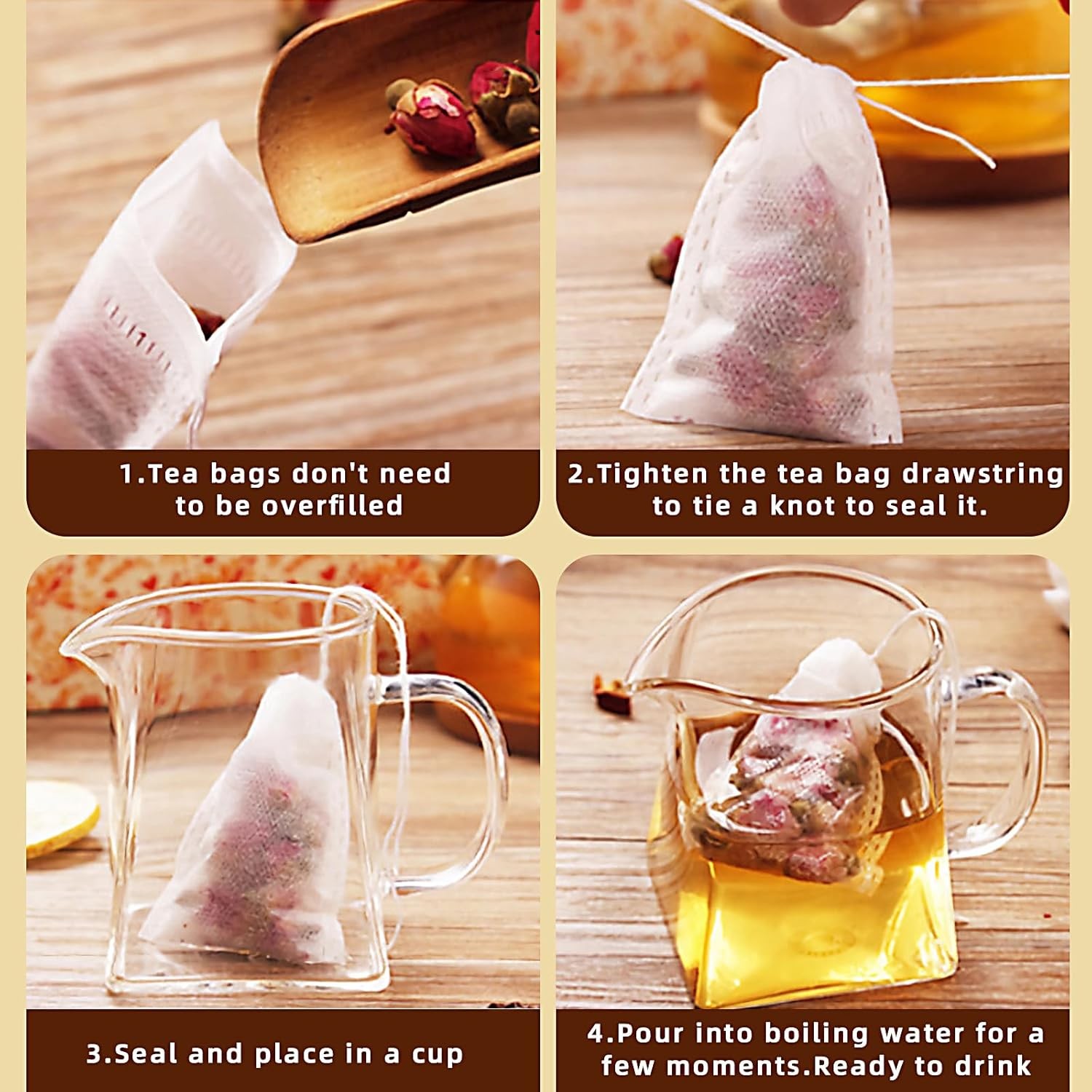 Empty Teabags Loose Teas Herb Disposable Drawstring Flip Tea Bags Filters 100Pcs