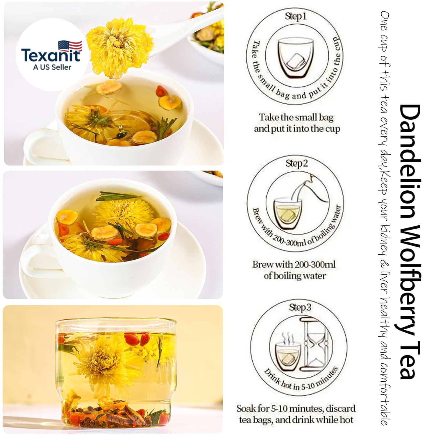 Dandelion Wolfberry Herbal Tea – Kidneys & Liver Health Tea, Seven Herbal Ingred