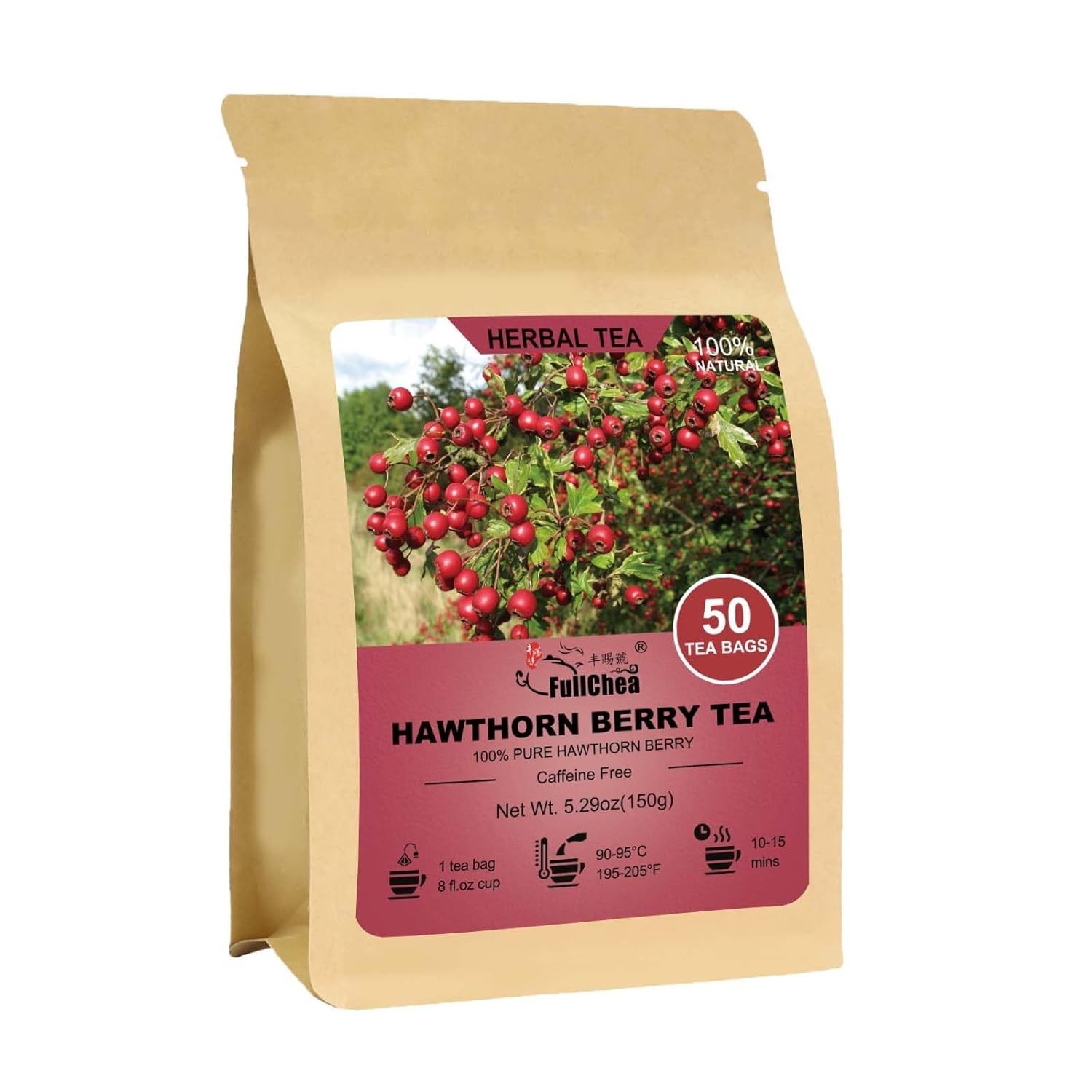 Hawthorn Berry Tea – 50 Teabags, Non-GMO, Caffeine-Free, Aids Digestion,