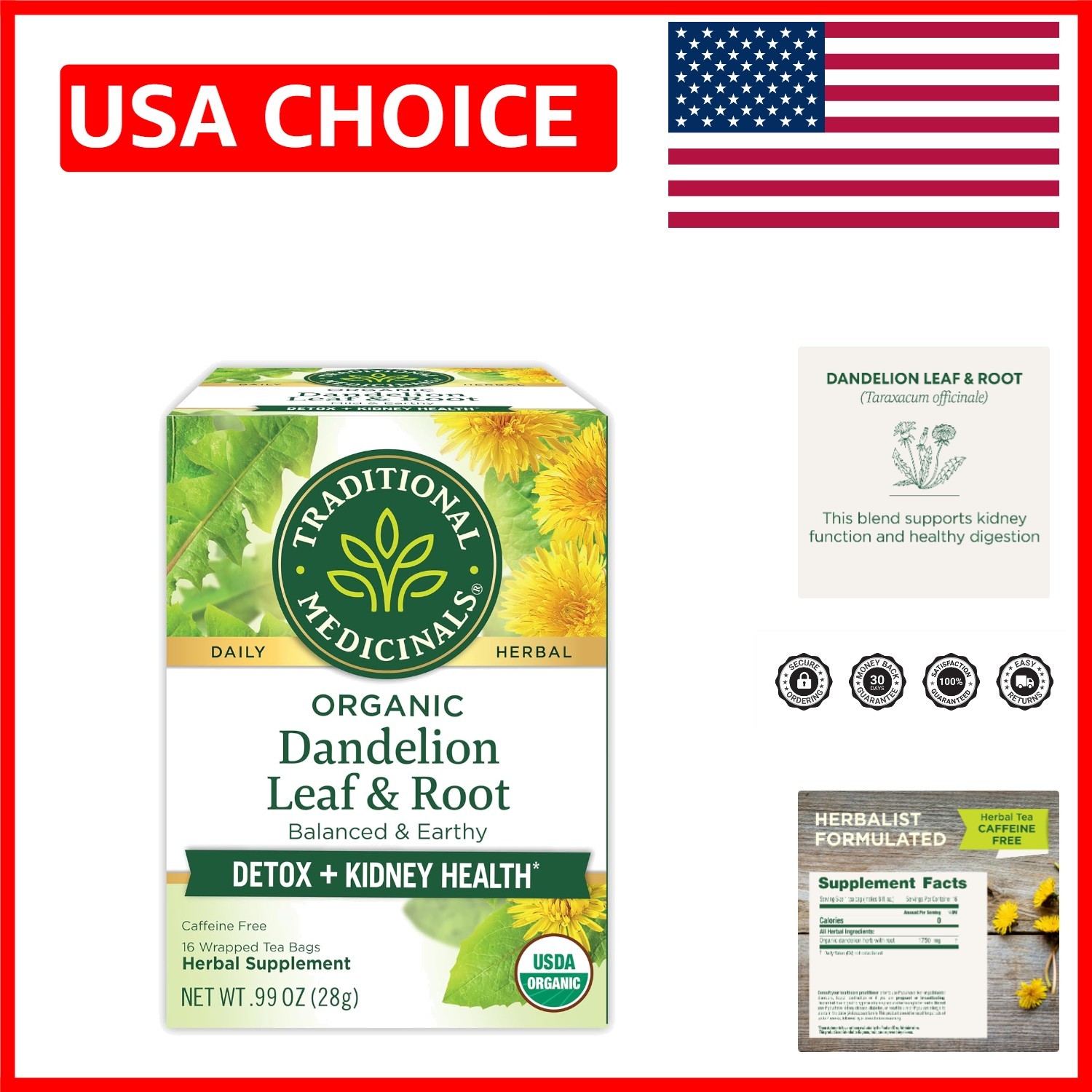 Organic Dandelion Root Tea – Detox & Digestion Support – 16 Caffeine-Free Bags