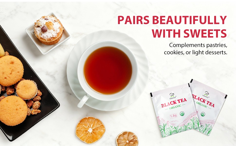 Organic Black Tea Bags, 6.3oz (180g) Pack of 2, Bold Aroma & Smooth Flavor,