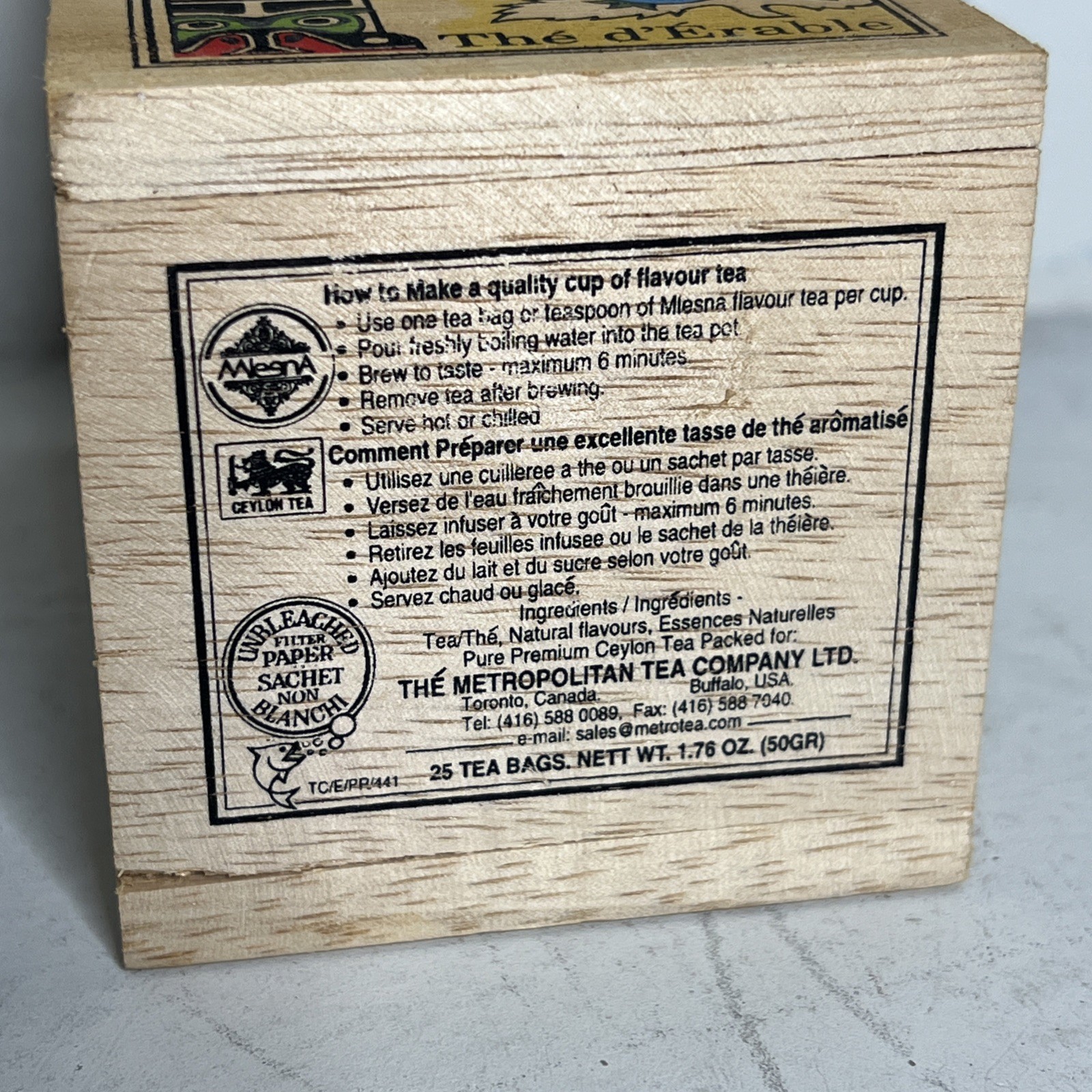 Vintage Mlesna Totem Pole Maple Blueberry Tea Wooden Box – 25 Bags Ceylon