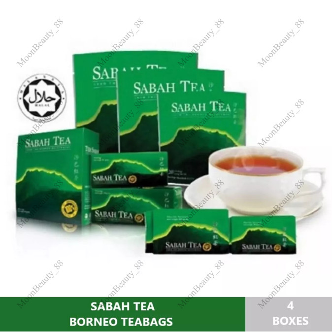 4 Boxes (100 TEABAGS) SABAH TEA BORNEO TEABAGS Halal Certifed