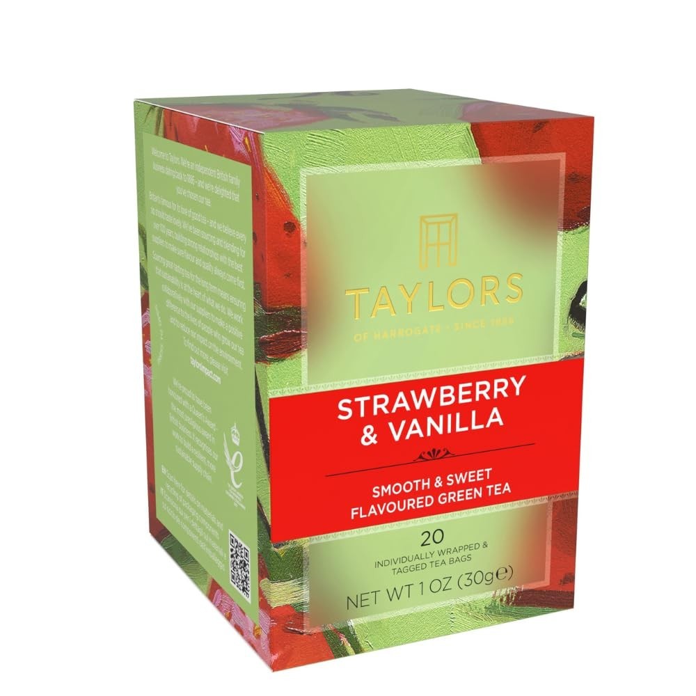Refreshing Strawberry & Vanilla Green Tea Bags – 20 Pack, Natural Ingredients