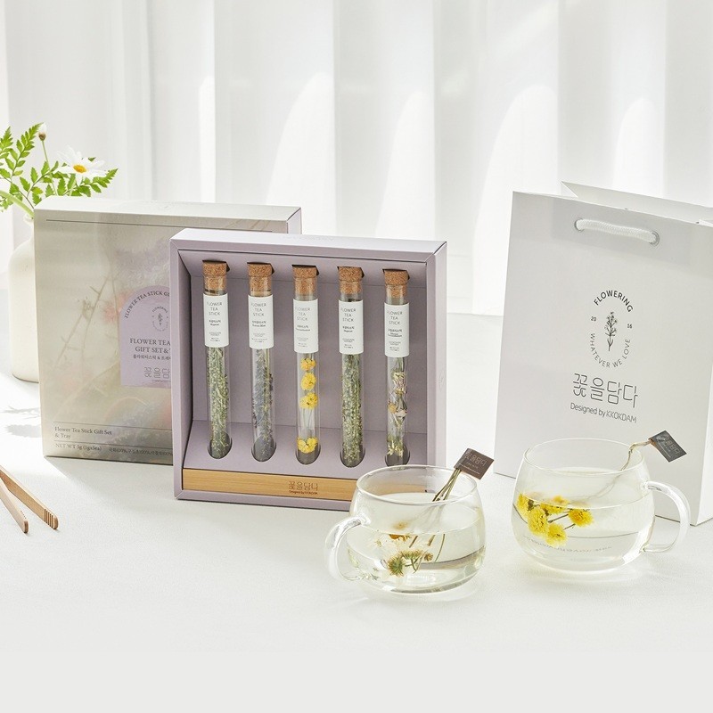 Kkokdam Flower Tea Gift Set with Wood Tray Herbal Tea Sampler