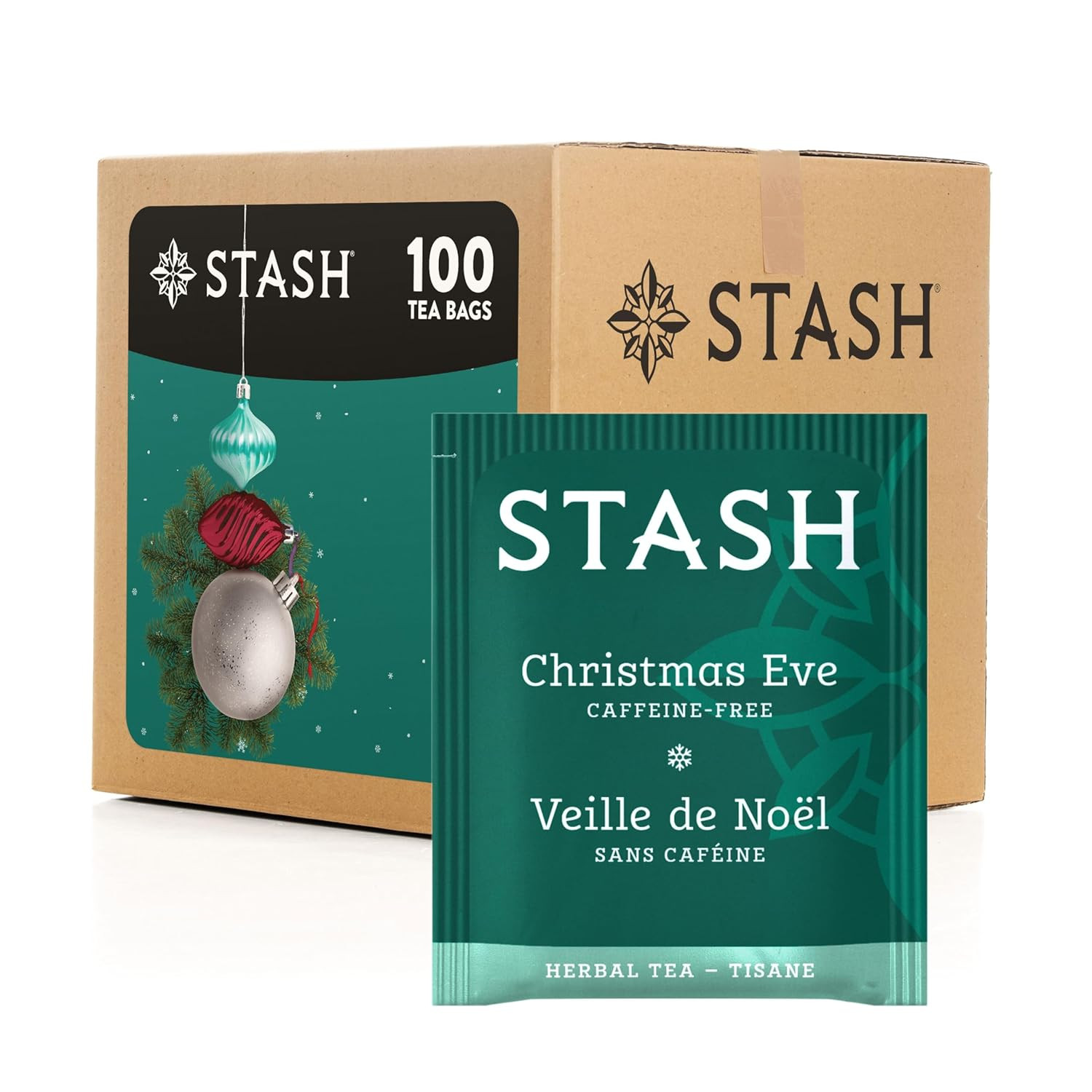 Stash Tea Christmas Eve Herbal Tea, Caffeine Free Non GMO Bulk Packaging, 100 Ct