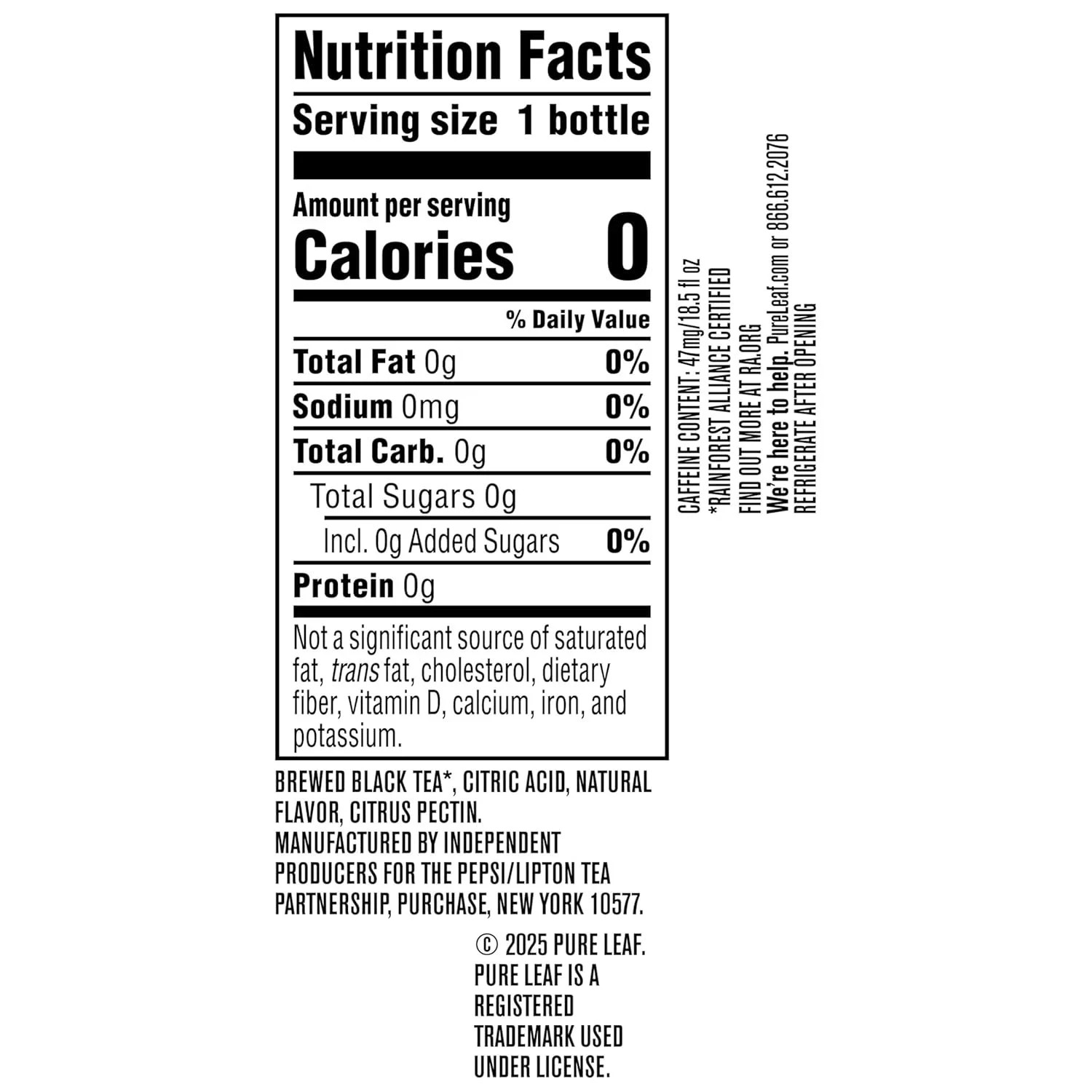 Pure Leaf Iced Tea, Unsweetened Lemon, Real Brewed Tea, Zero Sugar & Zero Calori
