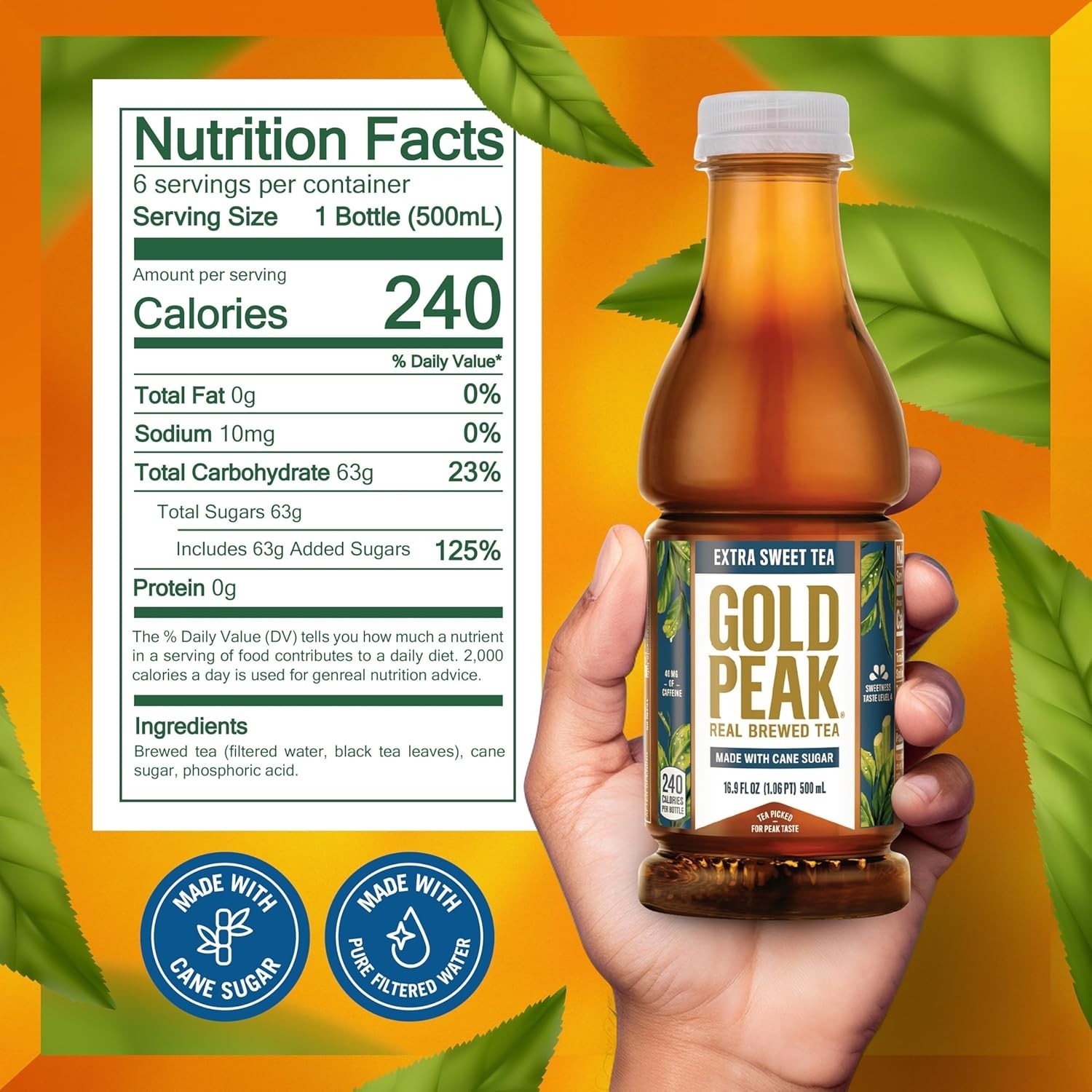 Allergen-Free Extra Sweet Bottled Iced Tea – 6×16.9 fl oz of Pure Delight
