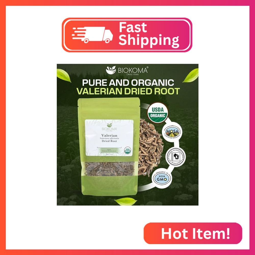 Biokoma Organic Valerian Dried Root 100g 3.55oz Cut Valeriana officinalis Herb S