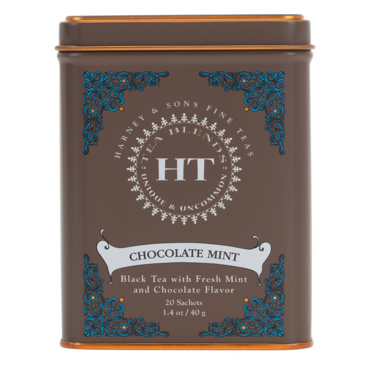 Harney and Sons Chocolate Mint, Flavored Black Tea – 20 Sachets per Tin