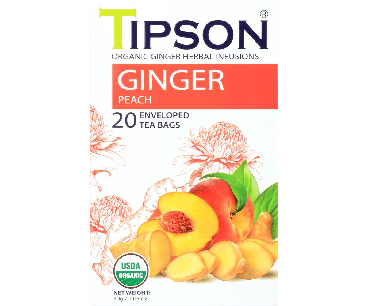 Ceylon Tipson Ginger & Peach Organic Herbal Tea Infusions 20 Tea Bags 2pcs