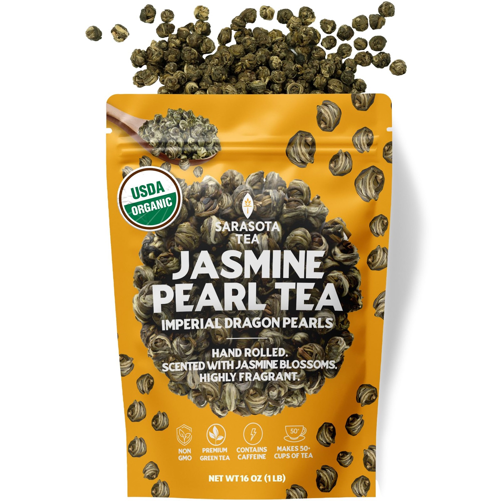 Organic Jasmine Pearls Loose Leaf Tea | Hand-Rolled Green Tea Scented with Ja…