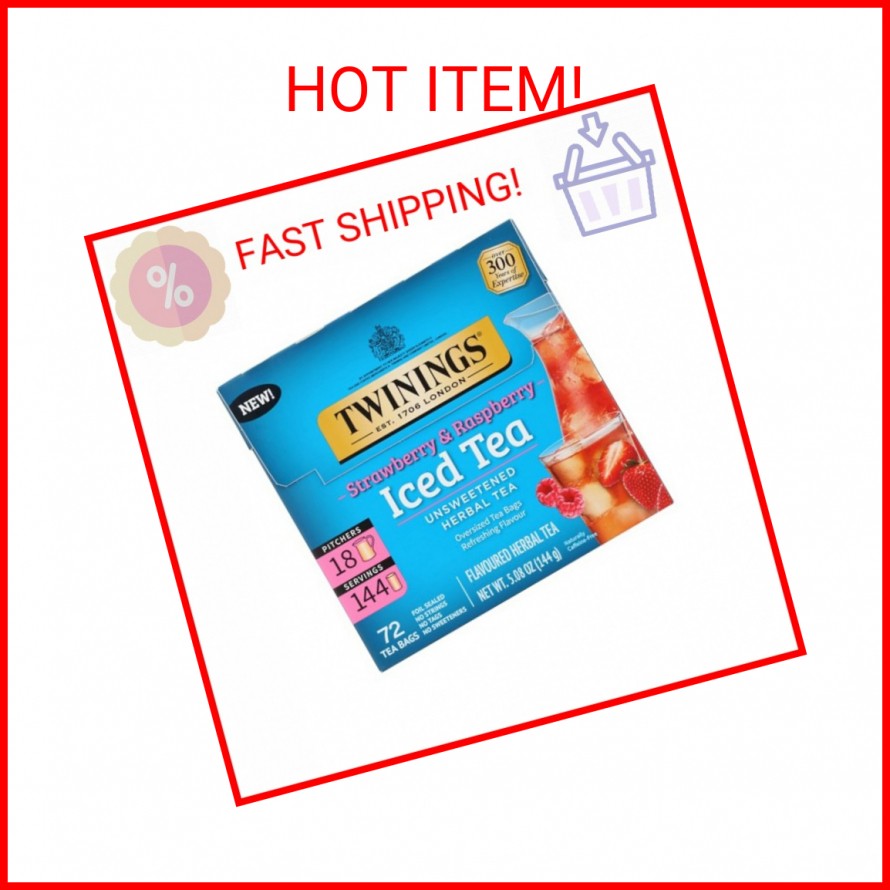 Twinings Strawberry & Raspberry Herbal Iced Tea Bags, 72 Ct