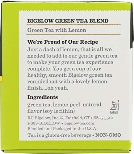Bigelow Green Tea with Lemon 20 Count Caffeinated Gluten Free Kosher Pack of 6