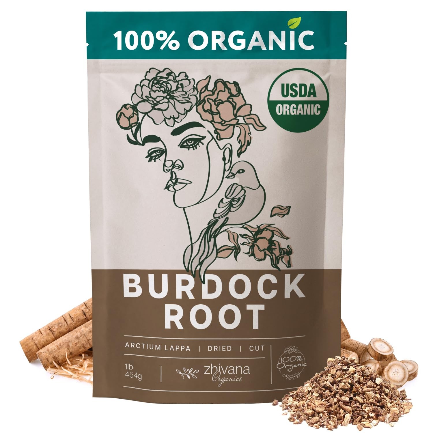 Premium Burdock Root Organic (16 oz.) – Greater Burdock Root Tea Loose – Raíz…