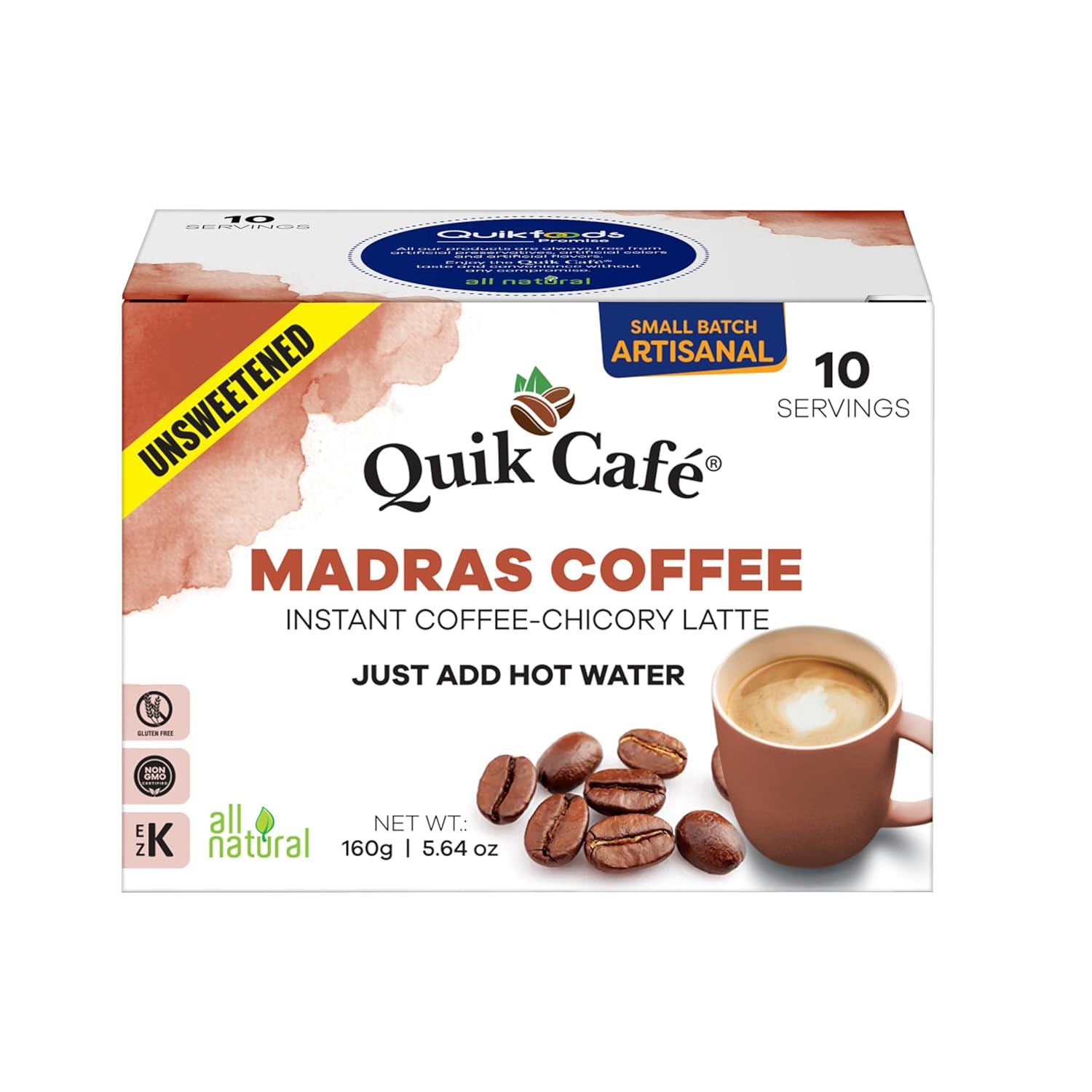 Quikcafé Madras Unsweetened Coffee – 10 Count, Instant Herbal Blend with Natu…