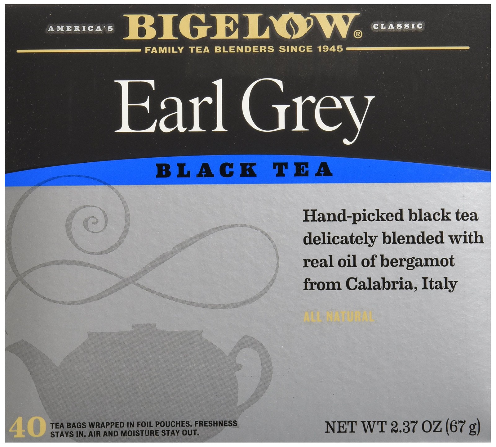 Bigelow Earl Grey Tea Bags, 40 Count – Premium Black Tea with Bergamot Flavor
