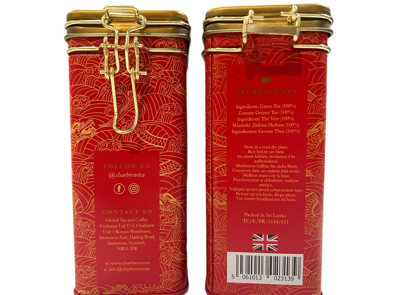 Charbrew Chinese Green Tea • 2 Latch-Lid Tins • 60 Bags Each – Gift Set