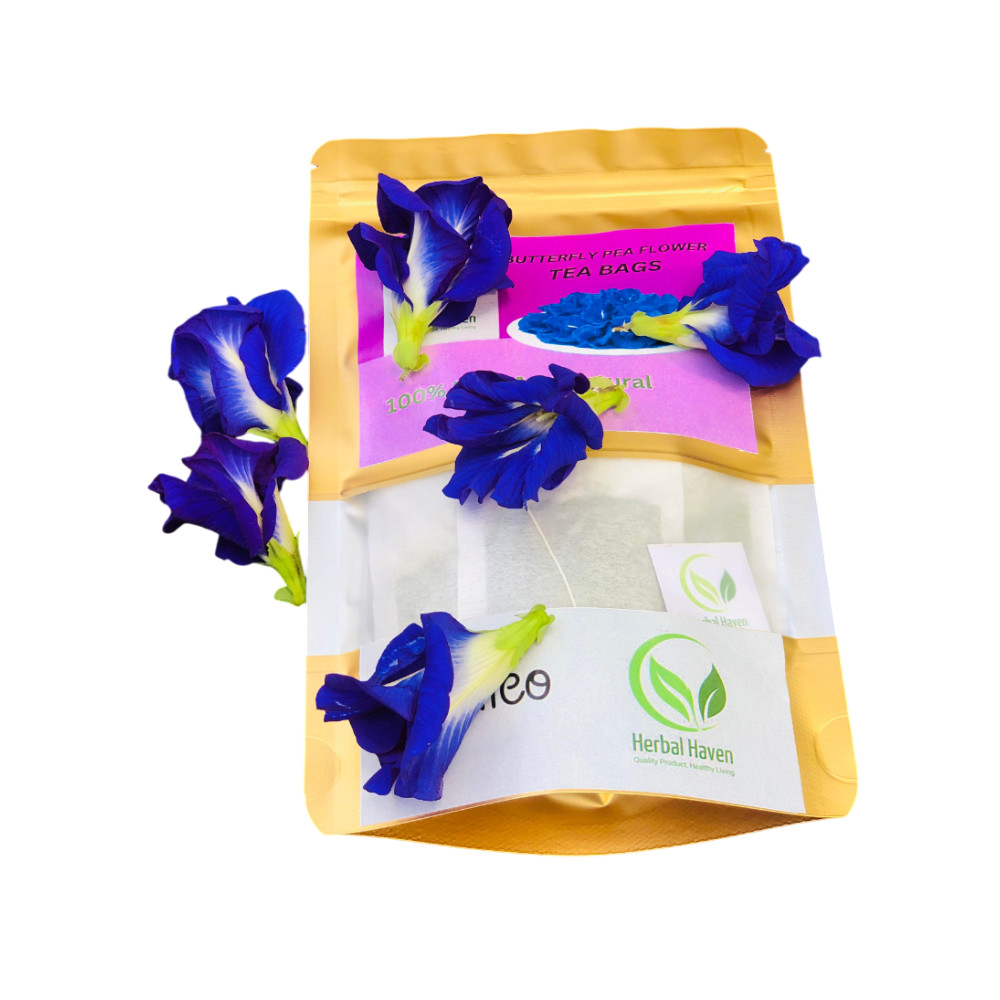 Premium Butterfly Pea Flower Tea Bags 100% Natural & Pure Herbal Blue Tea Drink