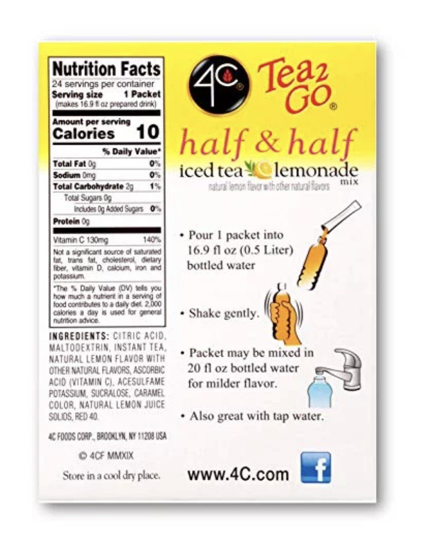 4C Half & Half Iced Tea Lemonade Mix- Sugar Free 24 pkts