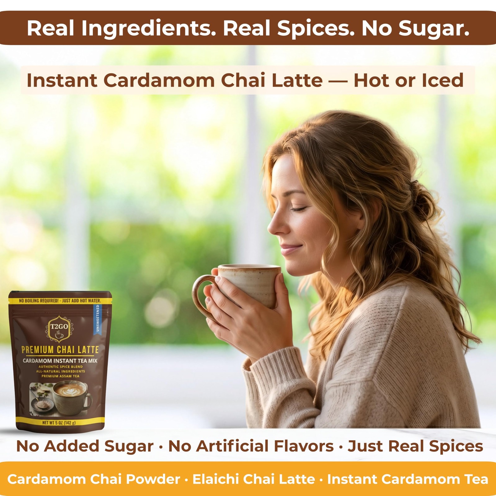 T2GO Unsweetened Cardamom Chai Latte Powder – 45 Calorie Instant Masala Chai …