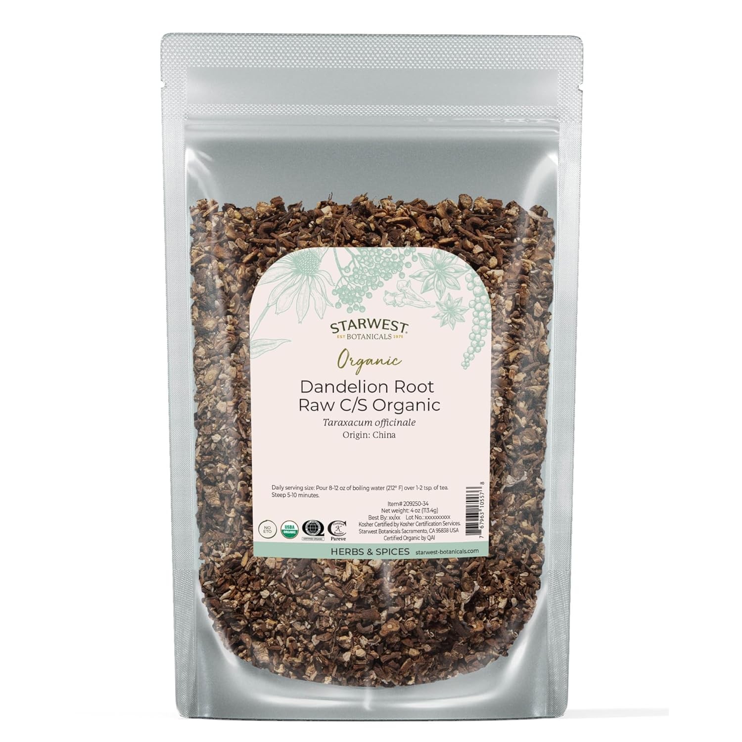 Starwest Botanicals Organic Raw Dandelion Root – Loose Leaf Herbal Tea, Cut