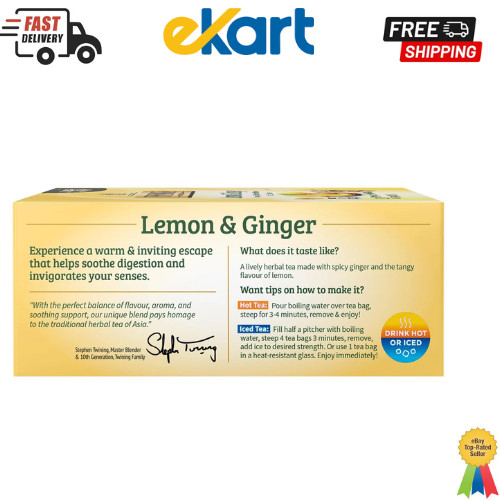 Twinings Lemon & Ginger Herbal Tea Individually Wrapped Bags, 100 Count