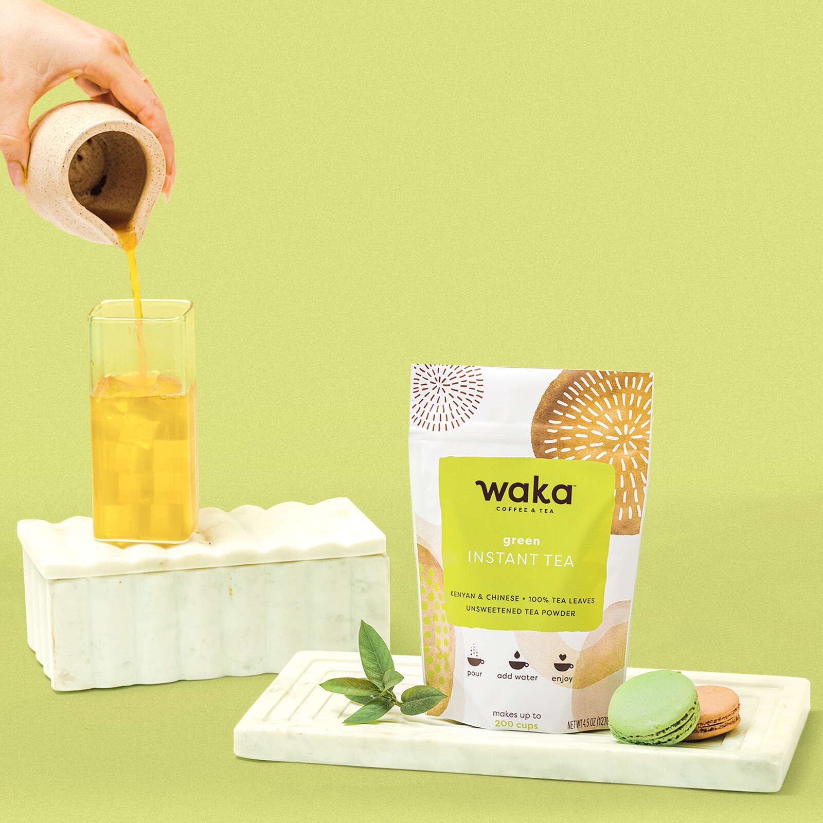 Waka Coffee Quality Instant Tea, Kenyan & Chinese, Green Tea Powder