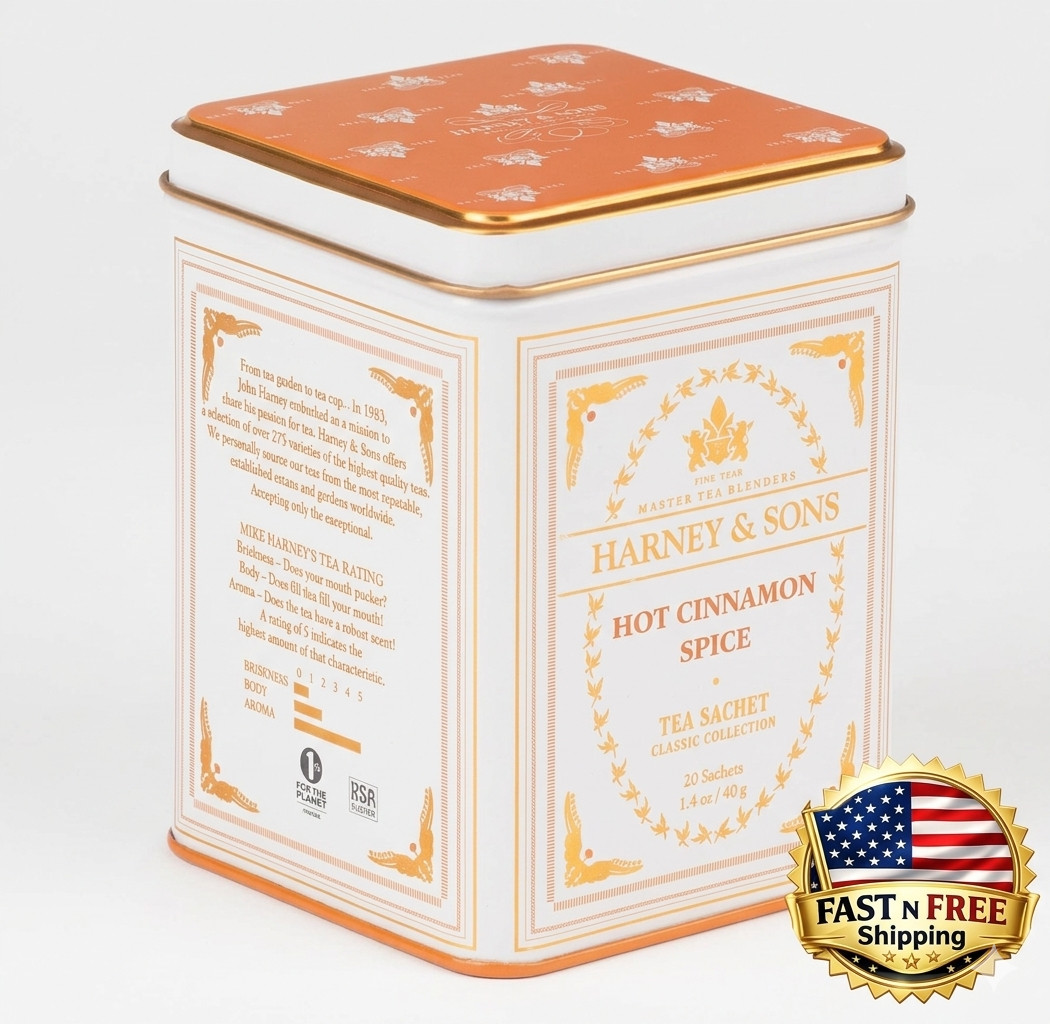 Harney & Sons Hot Cinnamon Spice Tea 20 Sachets Black Tea Kosher Tin