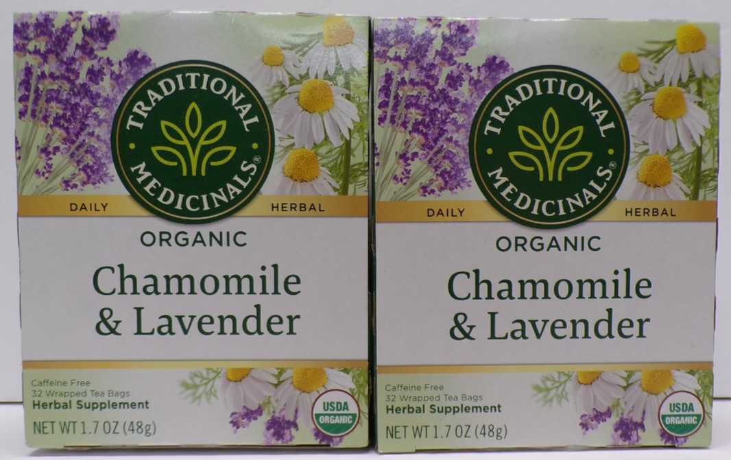 Lot of 2 Traditional Medicinals Tea Organic Chamomile & Lavender 32 Tea Bags Ea
