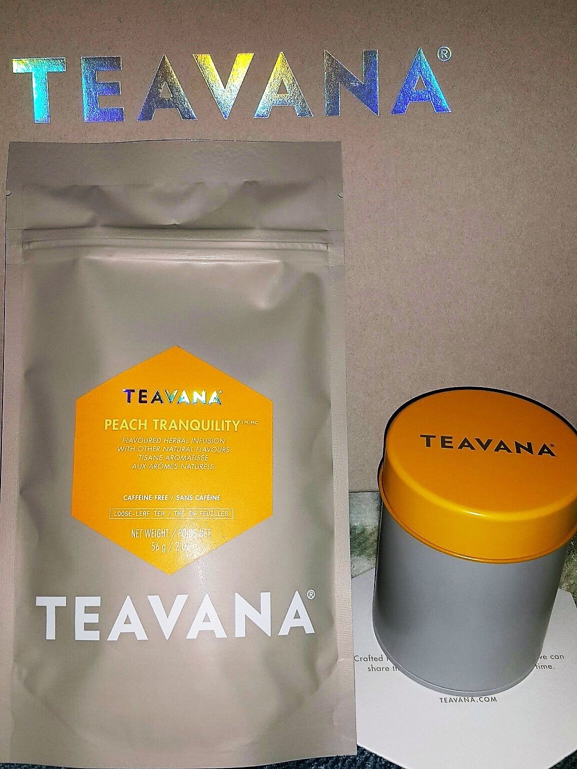 🍑🌈 🍑 NEW! 2 OZ TEAVANA PEACH TRANQUILITY HERBAL FACTORY SEALED TEA & TIN 🌈🍑