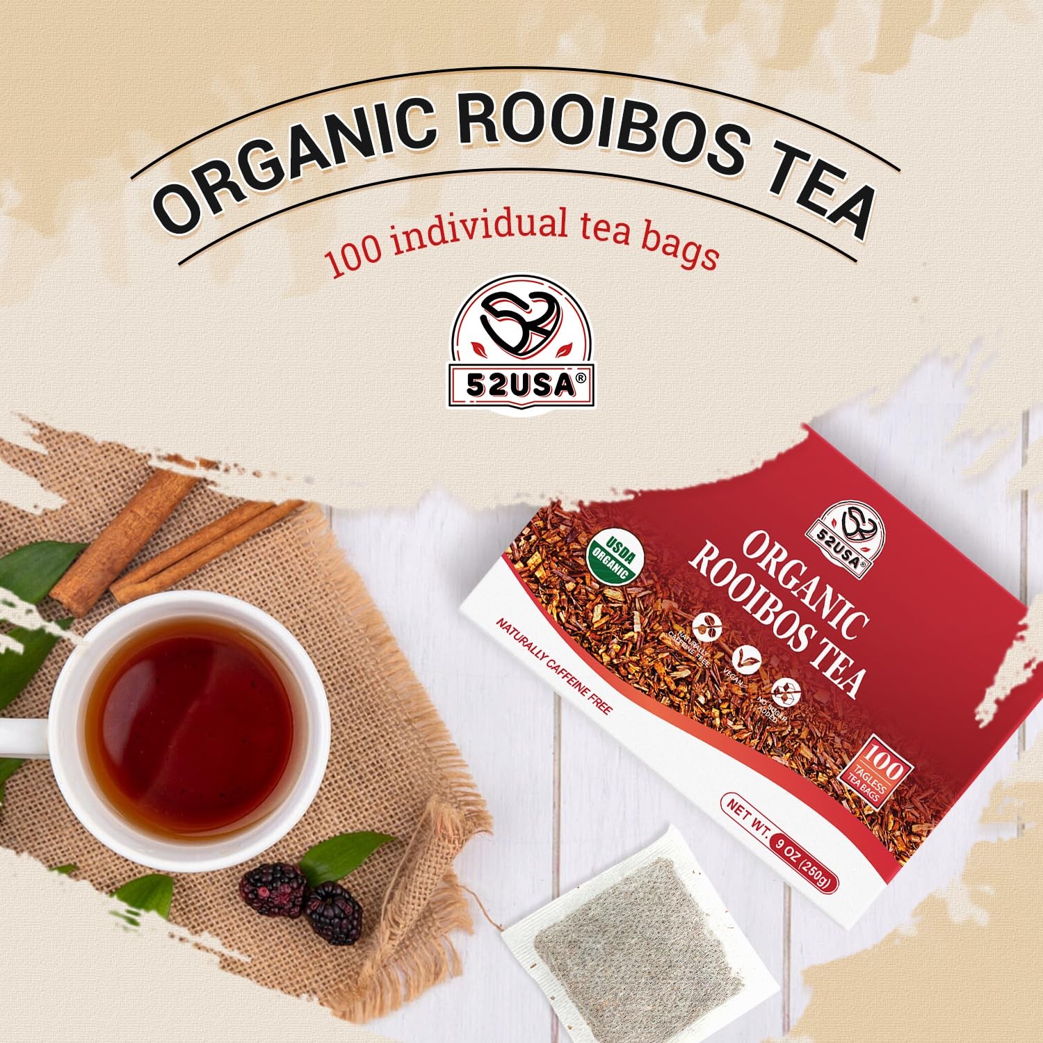 Rooibos Tea Organic, 100 Tea bags, Pure Premuim Rooibos Tea, Naturally Sweet …