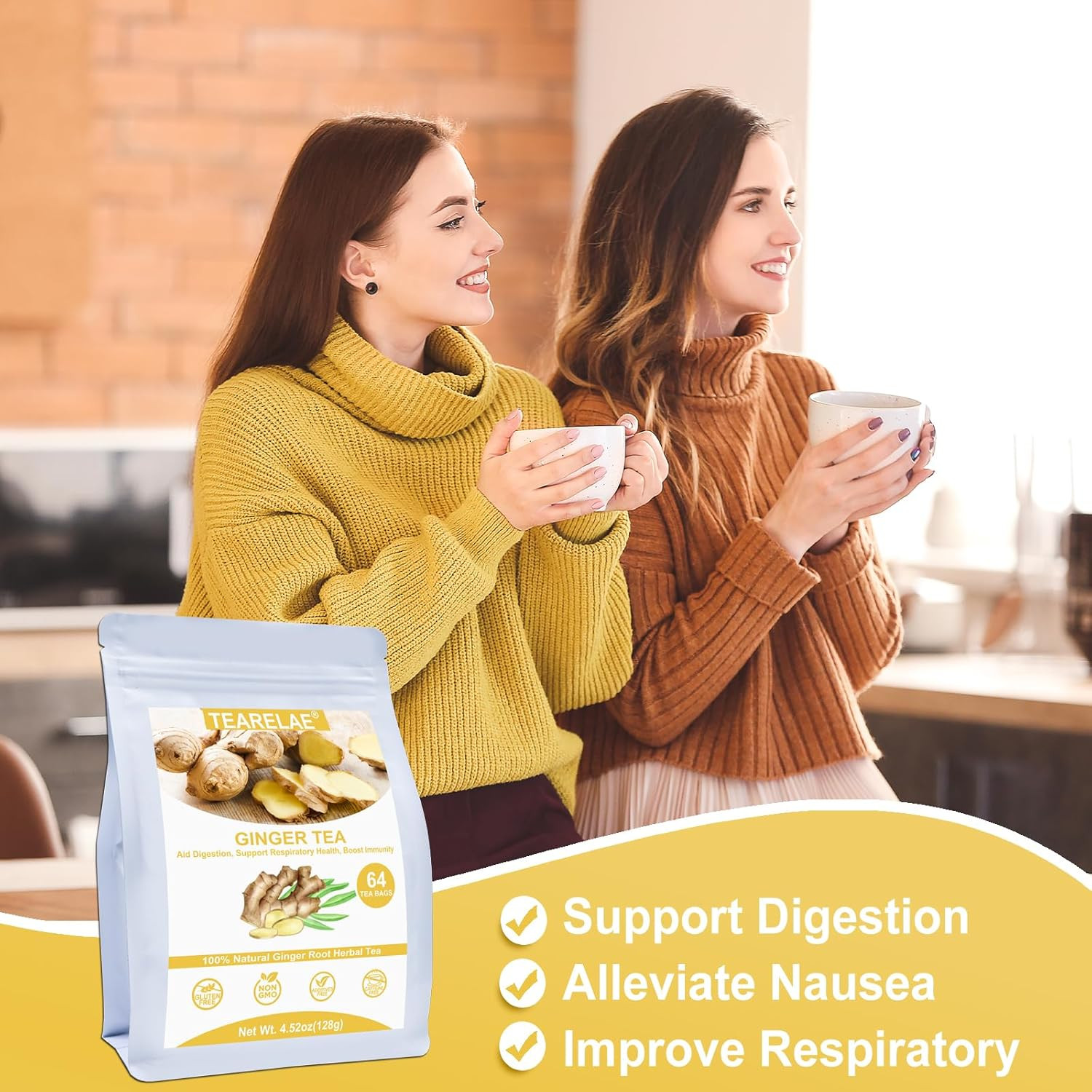 Invigorating 64 Count Ginger Tea Bags – Naturally Caffeine-free Herbal Delight