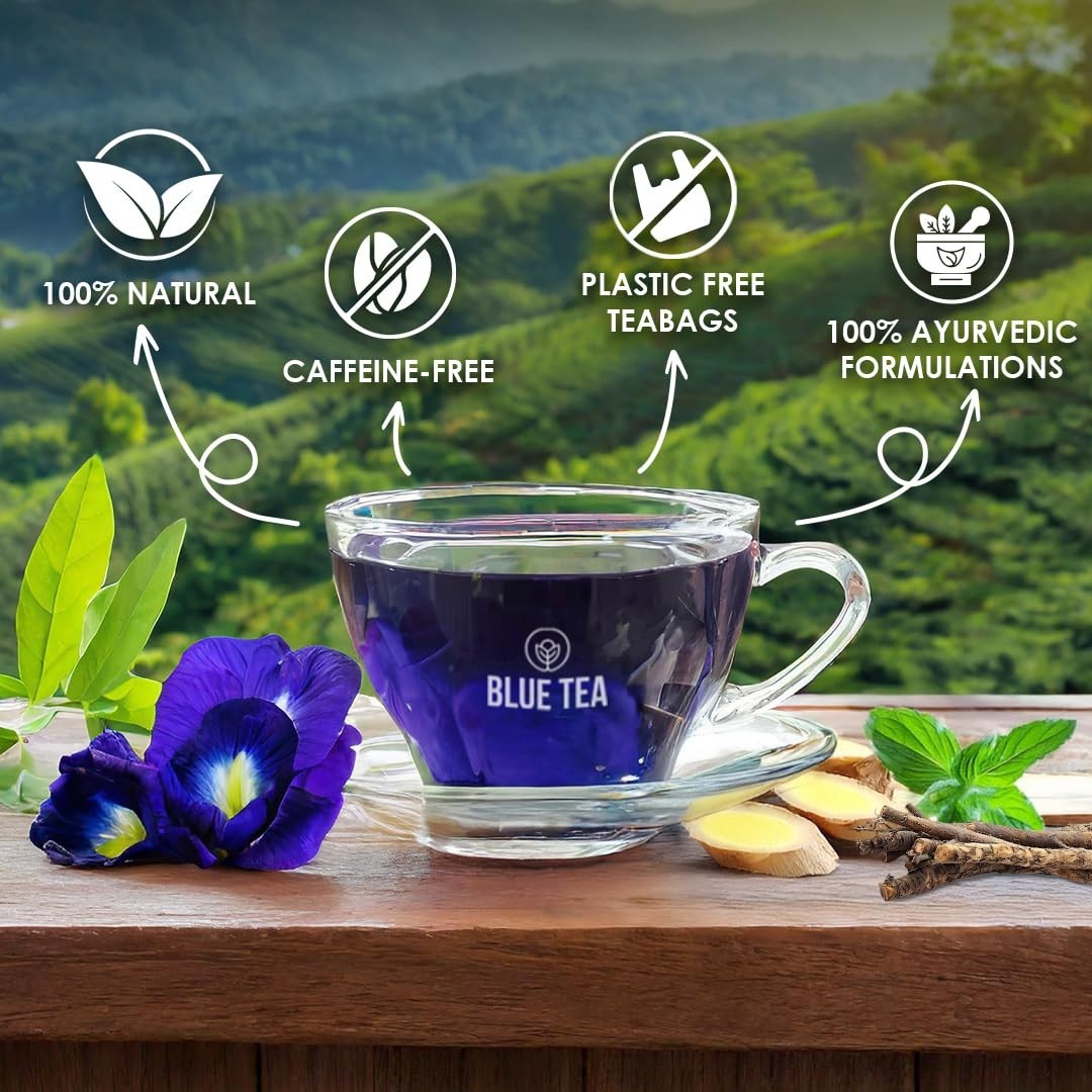 BLUE TEA Belly Fat 30 Tea Bags Pyramid Plant Based Caffeine Free Herbal Tea