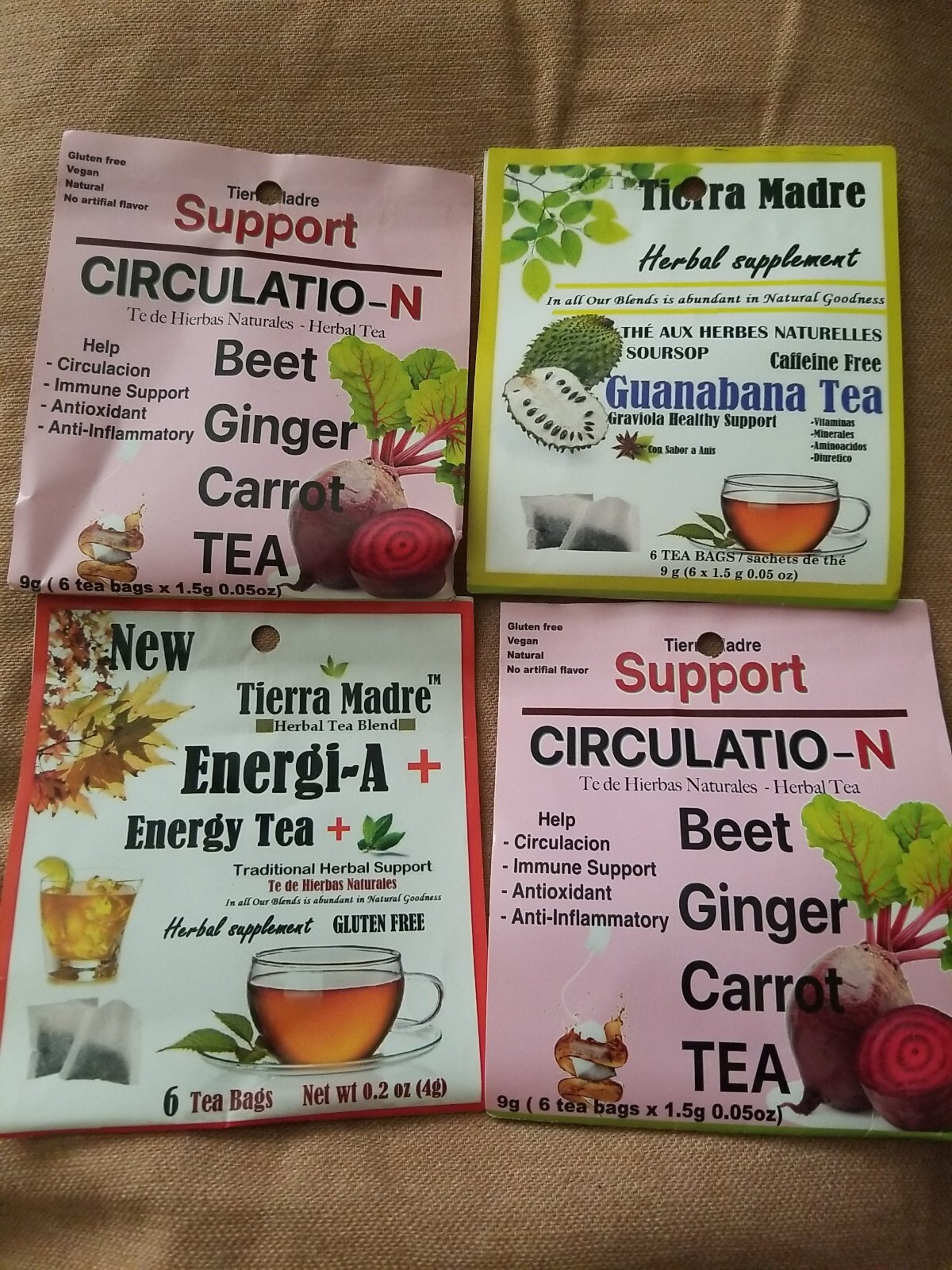 Tierra Madre, mezcla de té de hierbas natural /gluten Free /100% natural(4 pack)